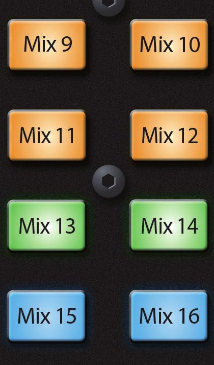 3.5 Mix Management 3.4.3 Cue Mixes The first eight Cue Mix sends for every channel are available on the faders by pressing the Mix 9-16 buttons.