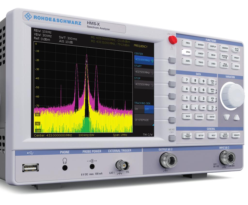 1 Basic Unit + 3 Options Key facts Frequency range: 100 khz to 1.6 GHz/3 GHz*1 Spectral purity greater than -100 dbc/hz (at 100 khz) SWEEP from 20 ms to 1000 s Detectors: auto-, min-/max.