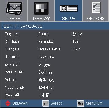 User Controls Setup Language Language Choose the multilingual OSD menu.
