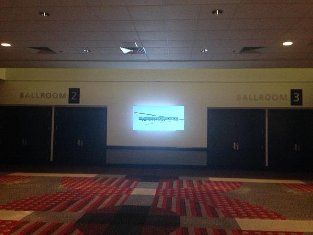 Four Seasons 75 inch screen Four Seasons ballroom has a 75 inch display between ballroom 2 and ballroom 3 that can be utilized by our clients.