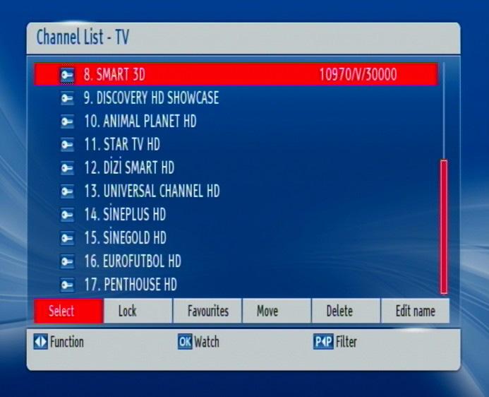 Select programme directly You can also select a particular TV or radio programme in your current channel list directly using the arrow keys. Use the Red or Green buttons to scroll one page up or down.