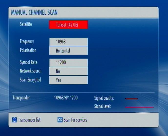 update the channel list using this setting. Manual channel scan This is where you manually enter all the details of the desired channel. 4.