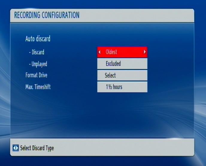 Guide: displays the desired EPG language. 4.4.4 Recording configuration A USB drive must be connected before the recording configuration menu can be displayed.