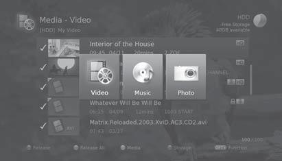 Media List You can retrieve video, music or photo files from the built-in hard disk drive, the USB storage devices, or the DLNA compliant devices. You can access Media List in several ways.