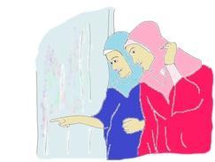 (I used the app "Tracing Paper" on my ipad.) I changed it into a picture of two women in headscarves window shopping. 3. Colour the picture.