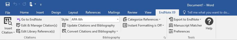 Go about half way down the page, and set the Field Shading drop-down box to Always. 4. Click OK. The EndNote Tab in Word Inserting EndNote Citations into a Word Document Configure Bibliography 1.