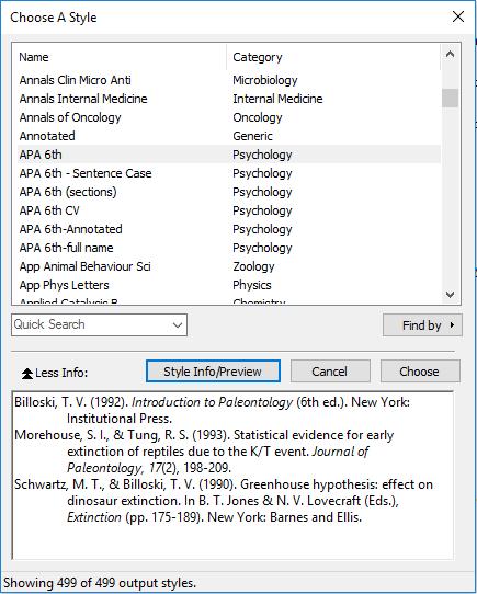 To preview and select other bibliographic styles: 1. Click on Select another style from the drop-down box. The EndNote Styles window will appear. Find by is used to search by subject.