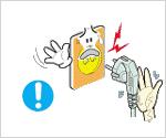 Do not pull the plug out by the wire nor touch the plug with wet hands. This may cause electric shock or fire.