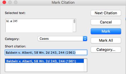 8. Click Mark. 9. Generating the TOA: Once you ve finished marking your citations, the next step is to generate the TOA.