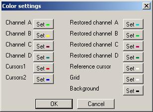 4.14.3. Color settings window The color settings window is opened after click on the main menu item. Fig. 4.14.3.1. Color settings window Click Set button located by the label to open standard