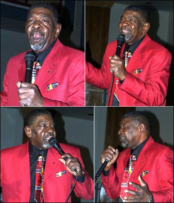 perform almost every day. "We like to take Sundays off," said Hayes. "When we're not on stage and we're together, we sing anyway," said Lawson. Sweet Joe Russell of the Persuasions.