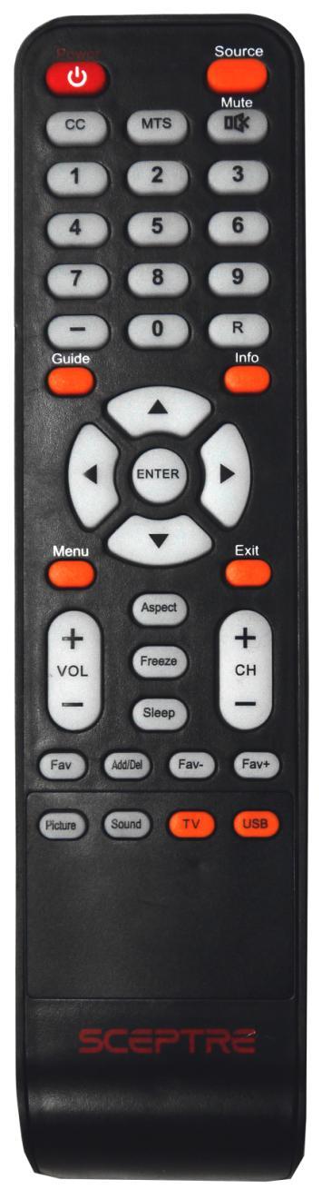 SCEPTRE E165BV-HD Remote Control This remote control follows SONY s universal remote