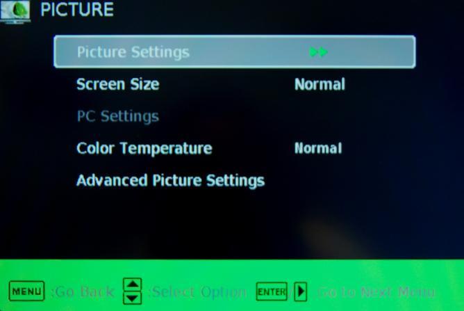 OSD (On Screen Display) Options PICTURE This main option has functions for changing the picture settings for all ports, such as tint, contrast, sharpness.