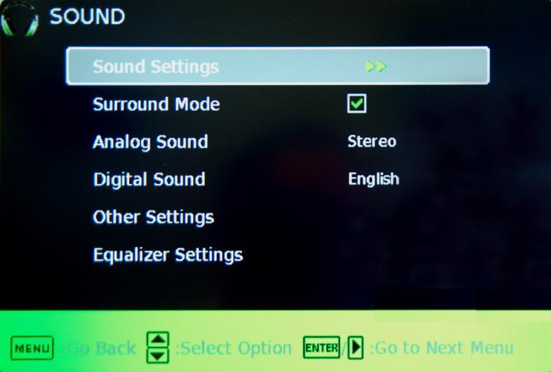 SOUND This option allows users to adjust the TV s sound functions. 1. Press MENU to open the OSD. 2. Press or to select SOUND and press ENTER. 3.