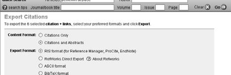 Select the option (citation / citation+abstract) 4. Select RIS format as Export format 5. Click Export button 6.