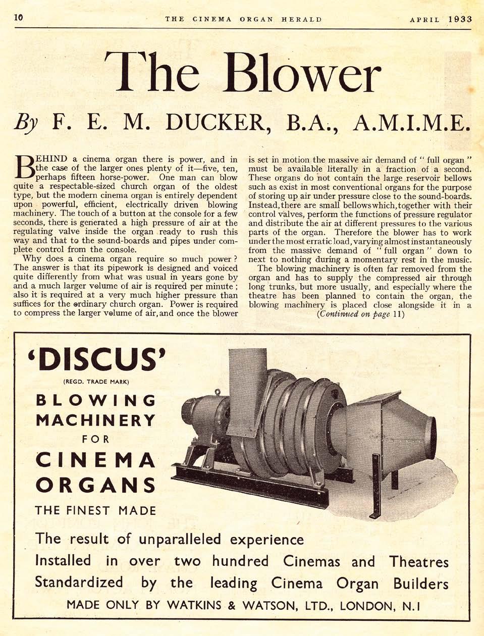 PAGES FROM THE PAST Treasures from the Archives These articles appeared in the fi rst issue [April 1933] of The Cinema Organ Herald, a short-lived British publication about cinma