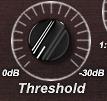 The "Threshold" control defines the volume that is used to initiate the compressor response. The "Threshold" ranges from no response counter-clockwise, to a full -30dB fully clockwise.
