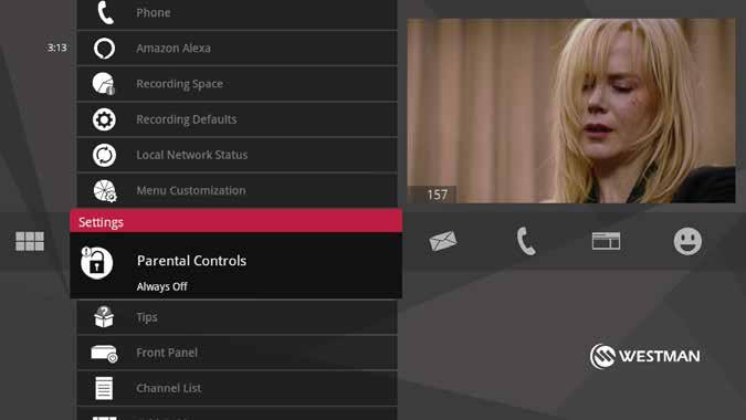 Parental Controls Settings provides robust Parental Controls, including the ability to lock shows by: TV Rating Movie Rating Channel In addition, you can lock out individual shows, including recorded