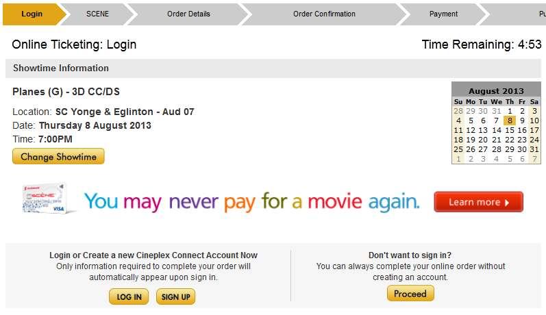 STEP 6 BEGINNING THE PURCHASE PROCESS You will be prompted to sign into your Cineplex