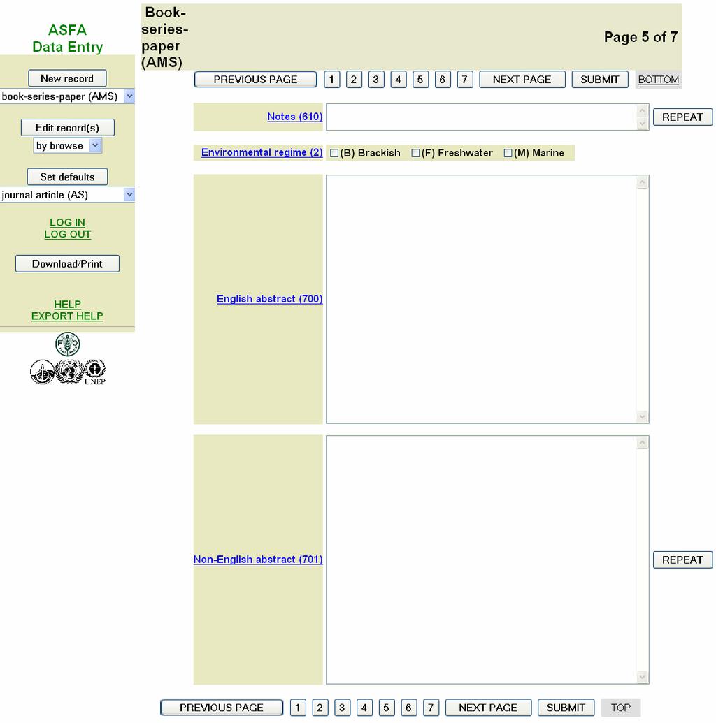 The fifth screen of an AMS worksheet is reproduced below. Fig. 6 Fifth screen of an AMS Worksheet NOTES field (Fig. 6) 1.