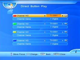 1.1.4 How to delete a channel 1) Select the channel you want to delete and press YELLOW. 2) Press BLUE to delete all channels in the current group.
