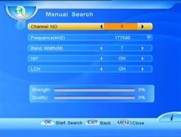 As DVB-T channels are found, the program search results are displayed. A bar at the bottom of the window reflects the signal quality of each frequency as it scans.