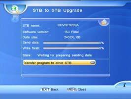 3.4 STB to STB Upgrade (for advanced users) You can transmit firmware data from one PVRX2 to another. 3.4.1 Select upgrade data type You can transmit program default data or application (firmware) data to another PVRX2.