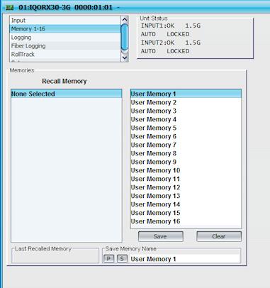Memory -6 Use the Memory function to save up to 6 setups to be recalled later. Default memory names can be changed to provide more meaningful descriptions.