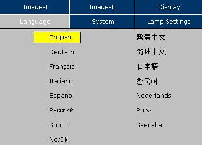 USER CONTROLS Language Language Display a multilingual menu.