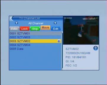 3.1.2 Lock In TV Channel List menu, you can select channel by pressing UP/DOWN key, then press RED key and OK key to lock this channel. Press OK again to cancel lock.