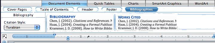 Click on the word Bibliography (in blue on your screen) to insert the bibliography based on the citation list you have saved.
