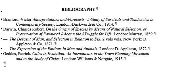 Also, although the title BIBLIOGRAPHY is in all- caps, the way Word makes it look that way does not carry over to the Table of Contents.