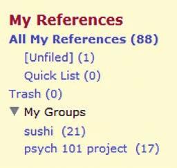To see which group(s) a given reference is currently in, click the Folder icon.