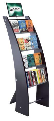 The Book Pod is practical and attractive, combining face-forward display with a spine-out shelf for easy topping up. Also suitable for DVD display.