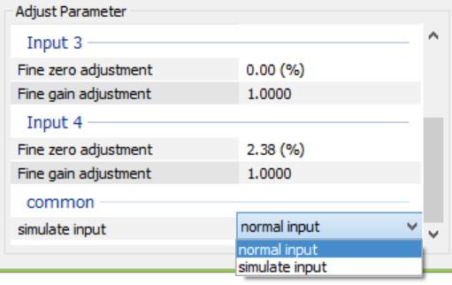 Double-click on [Simulate input] or [Simulate output] to show the drop-down menu.