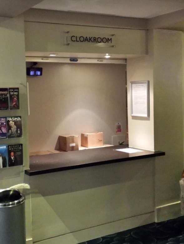 Leaving your coat We have a cloakroom where you can leave your coat or bags while you watch the performance.