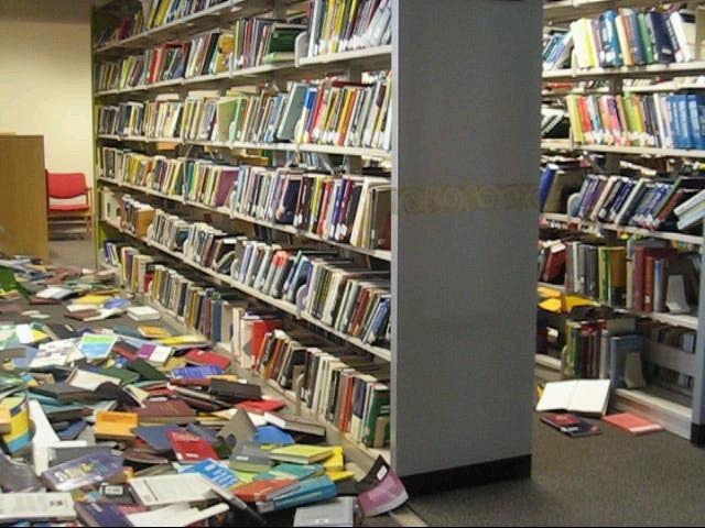 EPS Library Closed due to buildings at either end of the building causing issues Larger amount of book stock fell from the shelves Retrieval of