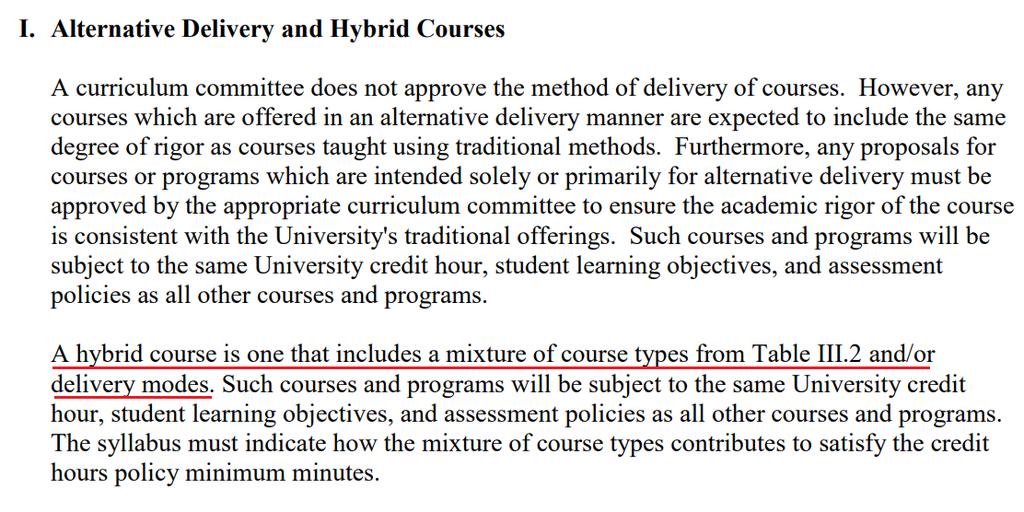 C. Clearer Terminology for Hybrid Courses (pp. 17 & 19) *Section II