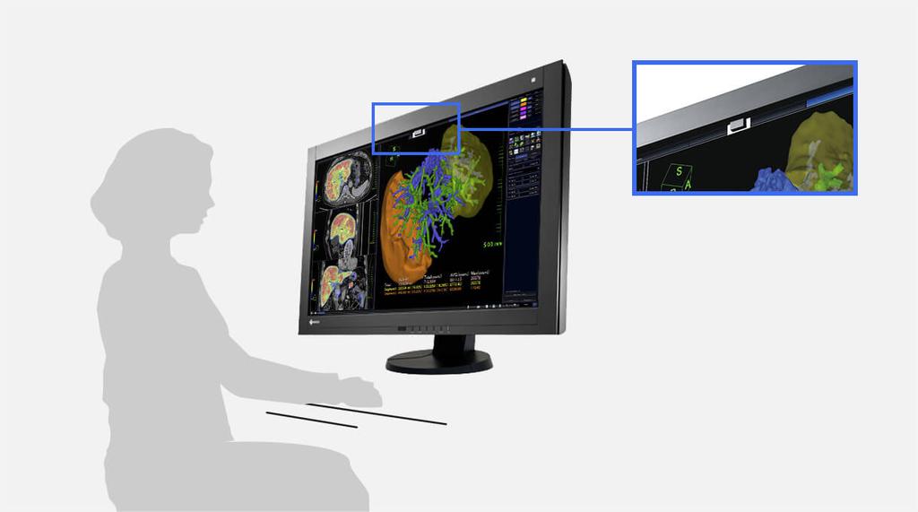 works automatically, without restricting the field of vision of the monitor.