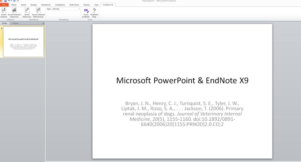 8.4 Inserting a Citation or a Reference in Your PowerPoint Presentation 1. Open your EndNote Library and your PowerPoint presentation. 2.