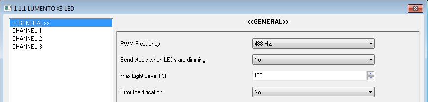 the Smooth Dimming time (see section 3.3. Channels. Smooth Dimming Time). When entering for the first time to the parameters edition of LUMENTO X3 LED, the following window will be shown: Figure 3.2.