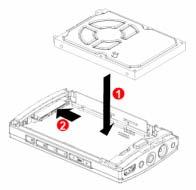 Press HDD lock button towards the direction of the arrow and then slide the casing cover towards the direction of the arrow.