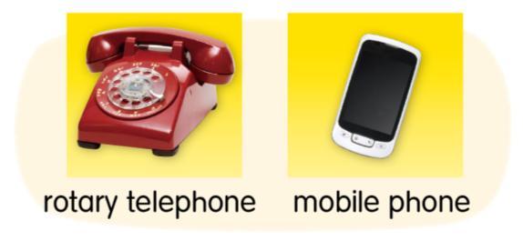 50 上半頁 的第三幅圖抄出來 Amy can make phone calls with both a rotary telephone and a mobile phone. 3.