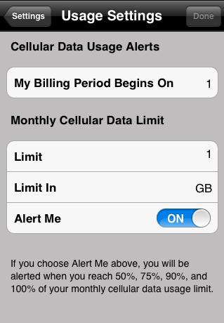 Tap the Set Limit button on the Usage Meter screen (or the Usage Setting button on the Settings screen). 2.