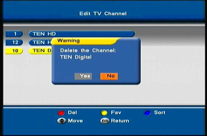 EDIT Channel page will display Scroll to and select EDIT TV Channel and press OK Edit TV channel details will display: This page will show a list of all the TV channels scanned into your receiver;