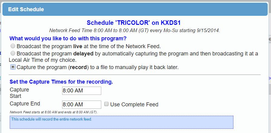 Figure 26 - Record Feed Settings With all of the above options, users have the option to specify what days of the week the schedule is for, as well as specify a date range for the schedule.