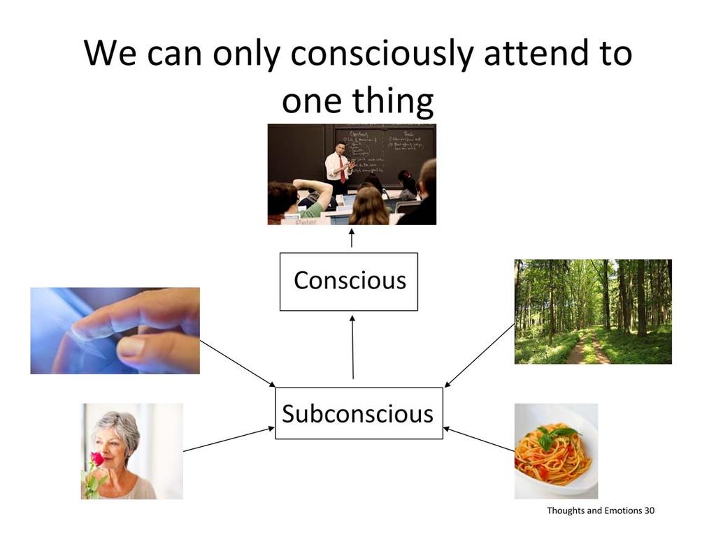 We can only consciously attend to one stimuli at a time. We receive many stimuli at a given time.
