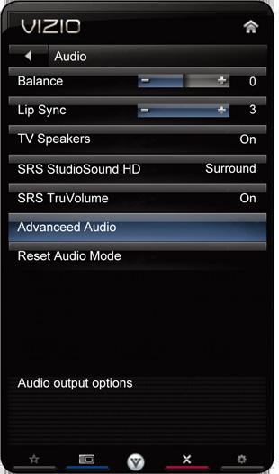 Adjusting the Audio Settings To adjust the audio settings: 1. Press the MENU button on the remote. The on-screen menu is displayed. 2.
